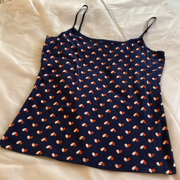 ANN TAYLOR Navy Red & White Heart Design Stretch Camisole - Size M. - Picture 5 of 12